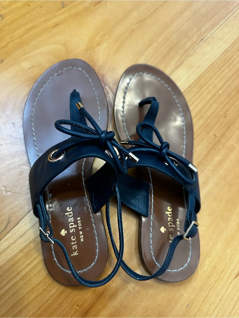 Kate Spade  Navy Tie-Front Leatherette Thong Sandals